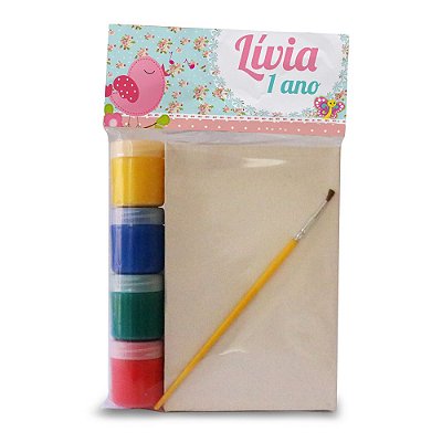 AL214 - Lembrancinha Kit Pintura com 4 tintas, Pincel e Tela para Pintar - Jardim Encantado