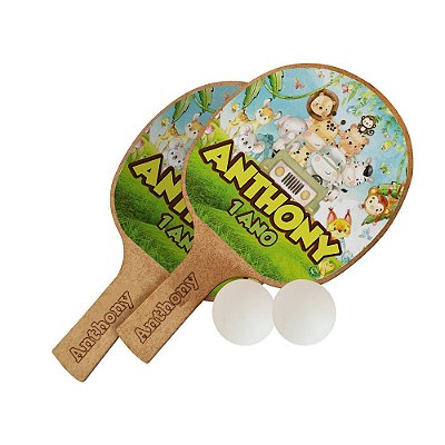 AL340 - Lembrancinha Kit Jogo Ping-Pong com Raquetes e Bolinhas - Tema Safári Baby