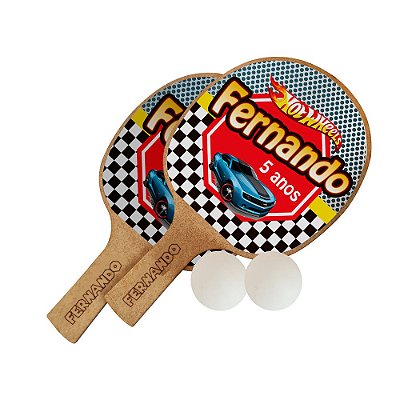 AL340 - Lembrancinha Kit Jogo Ping-Pong com Raquetes e Bolinhas - Tema HotWheels