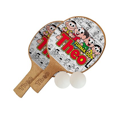AL340 - Lembrancinha Kit Jogo Ping-Pong com Raquetes e Bolinhas - Tema Turma da Mônica