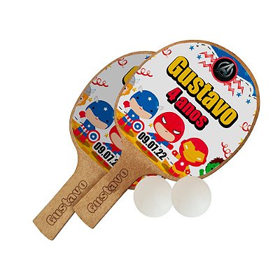 AL340 - Lembrancinha Kit Jogo Ping-Pong com Raquetes e Bolinhas - Tema Super Heróis