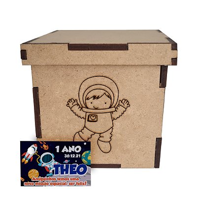 AL007 - Lembrancinha Personalizada Caixa mdf Personalizada com Semente Gravada - Tema Astronauta