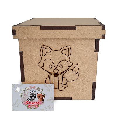 AL007 - Lembrancinha Personalizada Caixa mdf Personalizada com Semente Gravada - Tema Bosque Cute