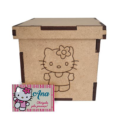 AL008 - Lembrança Eco Caixa mdf Personalizada com Sementes de Flores ou Temperos - Tema Hello Kitty