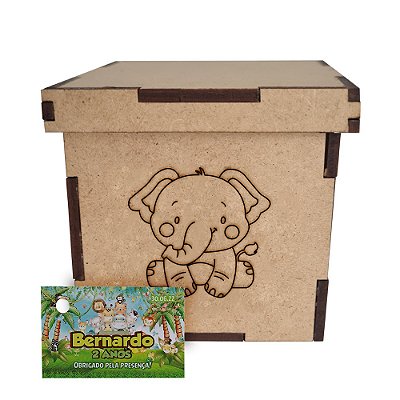AL008 - Lembrança Eco Caixa mdf Personalizada com Sementes de Flores ou Temperos - Tema Safári Baby