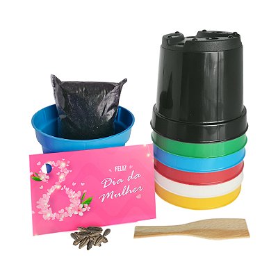 AL026 - Lembrancinha Cultivo com Mini Vaso colorido - Dia da Mulher