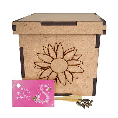AL008 - Brinde Eco Caixa mdf Personalizada com Sementes de Flores ou Temperos - Dia da Mulher
