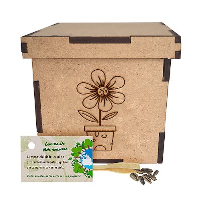 AL008 - Brinde Eco Caixa mdf Personalizada com Sementes de Flores ou Temperos - Semana do Meio Ambiente