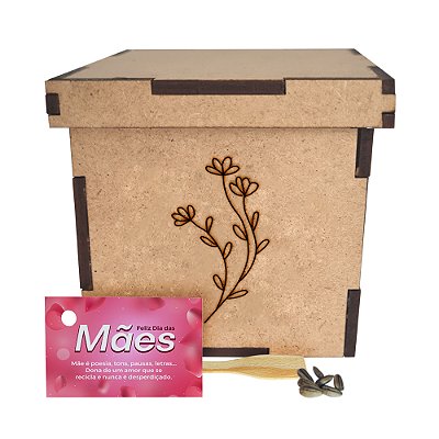 AL008 - Brinde Eco Caixa mdf Personalizada com Sementes de Flores ou Temperos - Dia das Mães 2