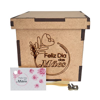 AL008 - Brinde Eco Caixa mdf Personalizada com Sementes de Flores ou Temperos - Dia das Mães