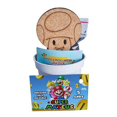 AL348 - Lembrancinha Cultivo com Mini Vaso e Aplique Personalizado MDF - Toad (Super Mario)