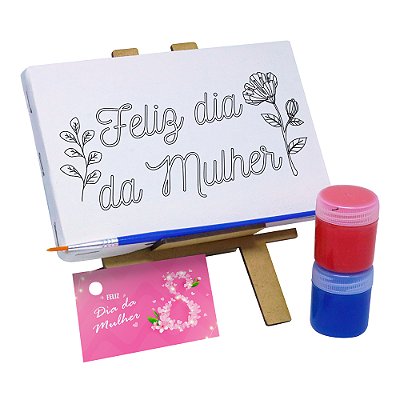 AL103 - Lembrancinha Kit Pintura Cavalete com Tela Gravada - Dia da Mulher