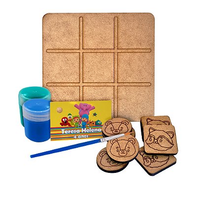 AL067 - Lembrancinha Jogo da Velha Tabuleiro com Peças Personalizadas, Tintas e Pincel - Pocoyo