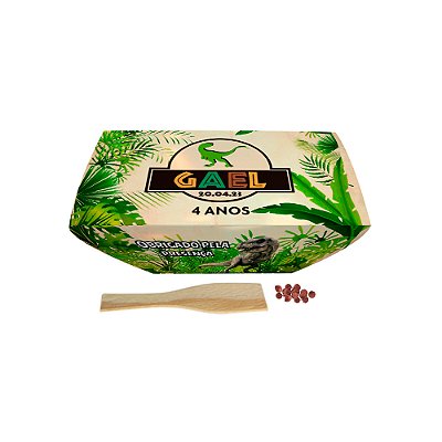 AL127 - Lembrancinha Kit Cultivo Mini Jardineira com Cinta Personalizada - Tema Dinossauro