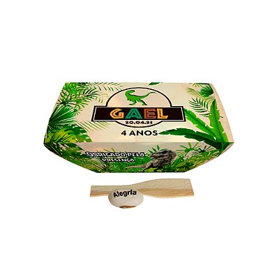 AL126 - Lembrancinha Eco Mini Jardineira com cinta e Semente Personalizada - Dinossauros