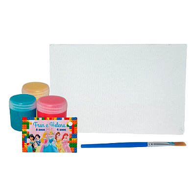 AL020 - Lembrancinha Estojo Kraft com Kit Pintura - Tema Princesas Disney