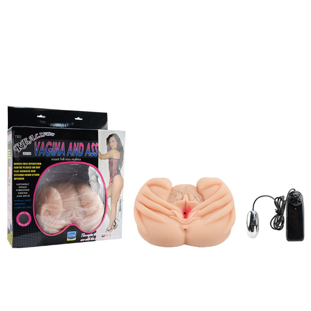 Capa do O Masturbador Realista Vagina e Anús foi desenvolvido em Cyber, material que imita a pele humana, possui pelos artificiais para trazer maior realidade, além de contar com vibrador bullet multivelocidades.