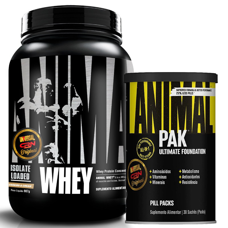 COMBO ANIMAL PAK 30 PACKS + ANIMAL WHEY COOKIES AND CREAM - 907G