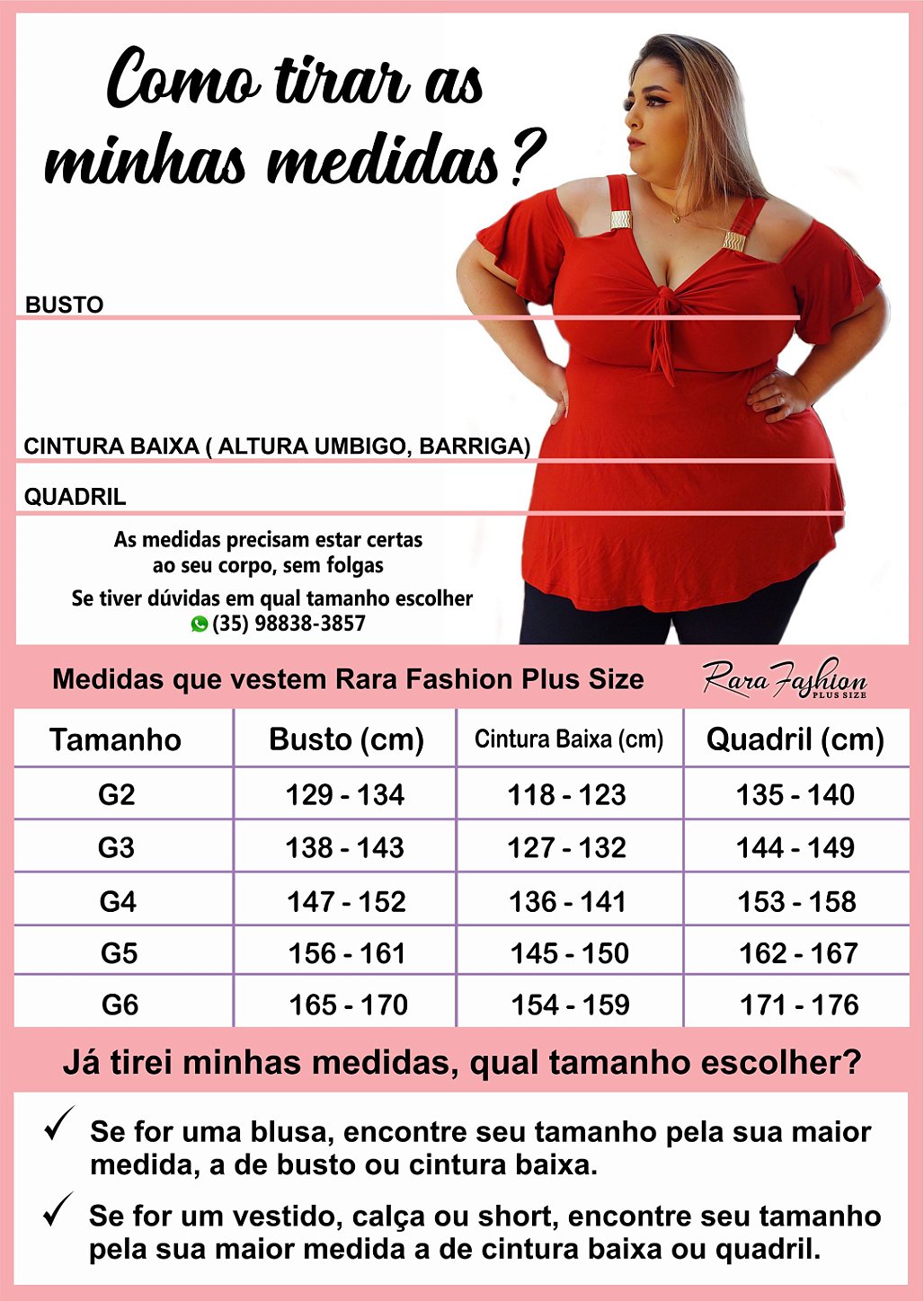 Tabela de Medidas - Moda Feminina Plus Size do G3 ao G6 e Sob Medidas