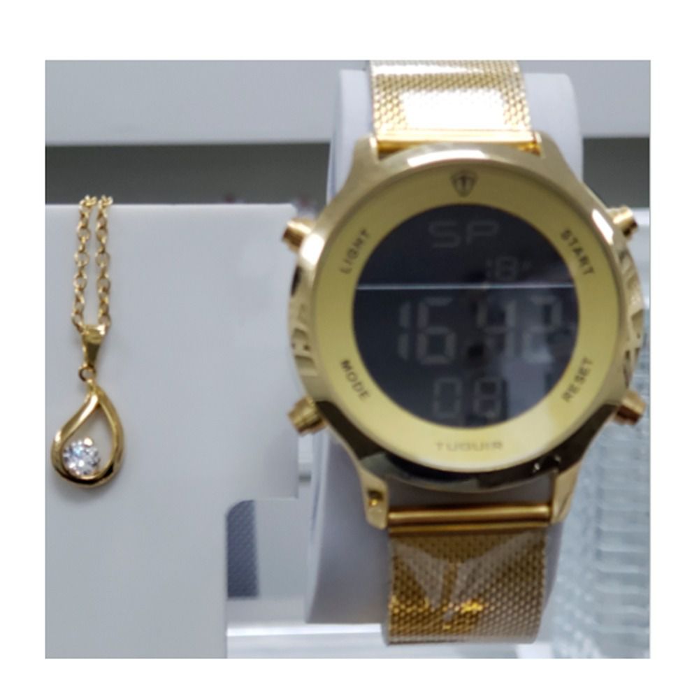 Relógio Feminino Tuguir Digital Dourado TG30034 com brinde colar e brincos  Tuguir