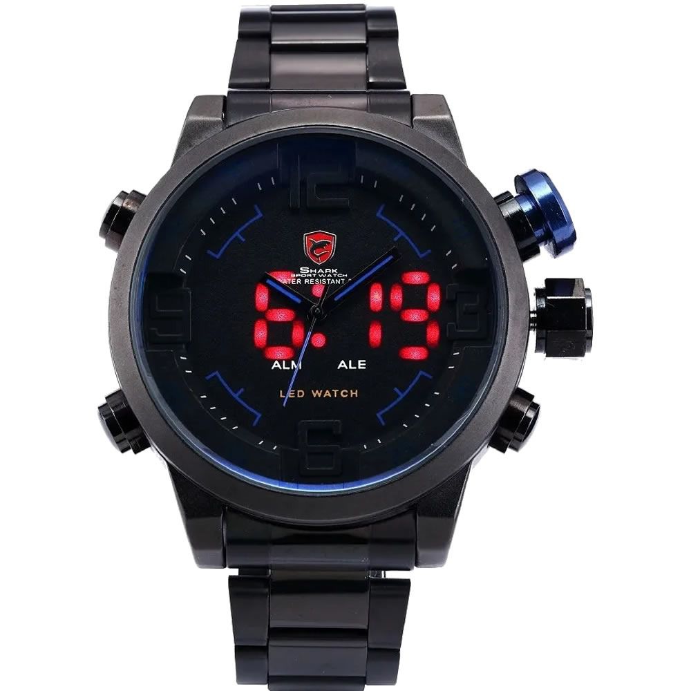 Rel gio Masculino Shark AnaDigi DS011S Preto e Azul