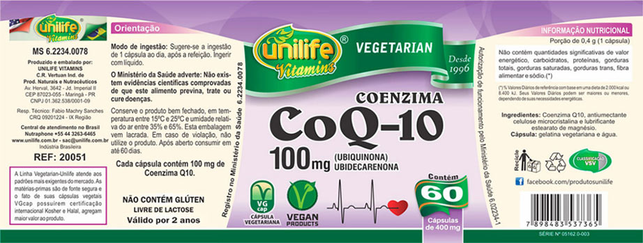 Coenzima CoQ-10 Unilife - 60 Cápsulas 
