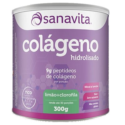 Colágeno Hidrolisado em pó Sanavita 300g Limão + Clorofila - Edin