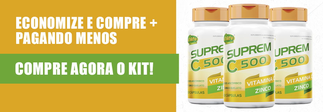 Kit 2 Suprem C 500 Vitamina C 500mg + Zinco 7mg Unilife 60 cápsulas - Edin