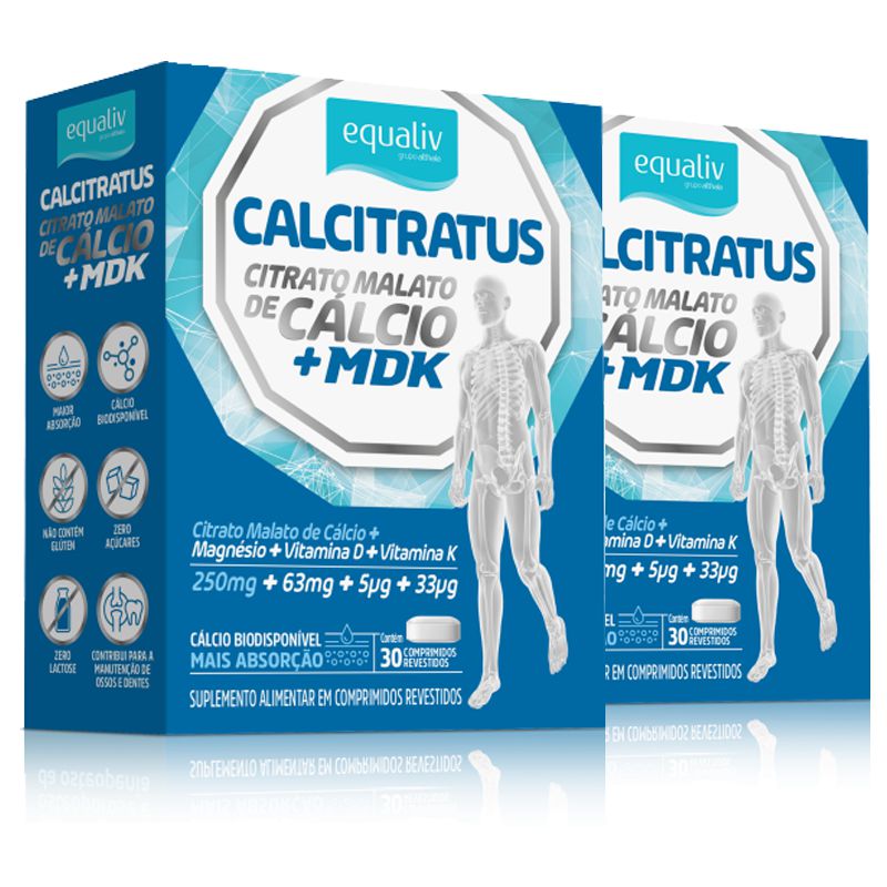 Kit 2 Calcitratus + MDK Citrato Malato de Cálcio Equaliv 30 cápsulas - Edin