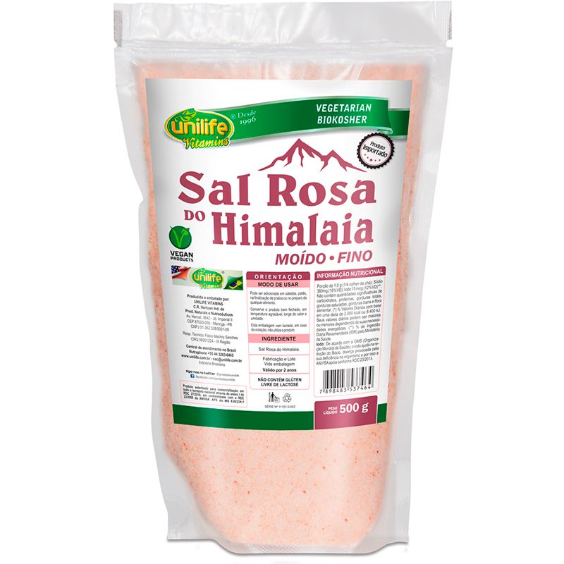Sal Rosa do Himalaia Moído Fino 500g Unilife - Edin