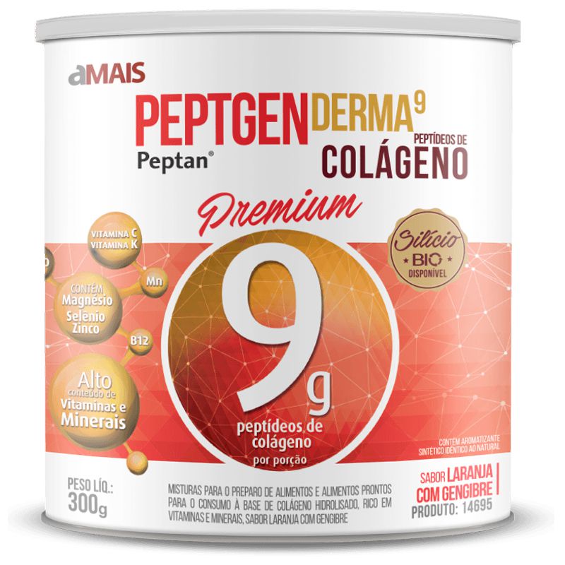 Colágeno Hidrolisado Premium Peptan 9g Chá Mais 300g Laranja e Gengibre -  Edin