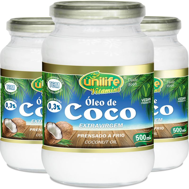 Kit 3 Óleo de Coco Extra Virgem Unilife 500ml - Edin