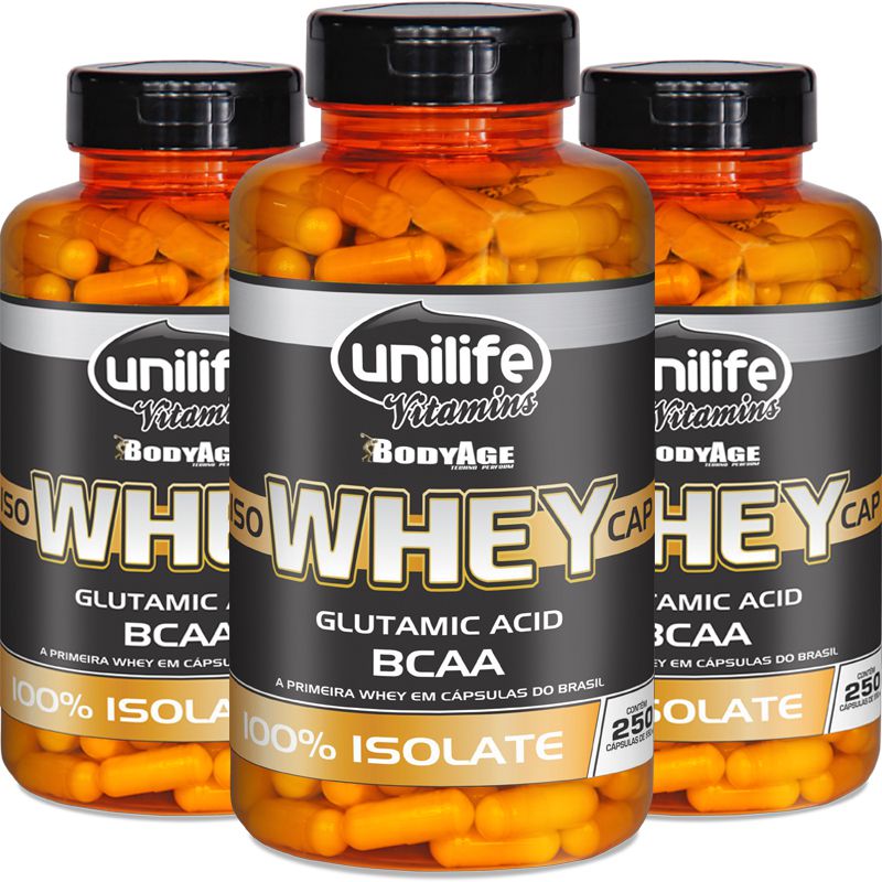 Kit - 3 Whey Protein Isolado Unilife 250 capsulas - Edin
