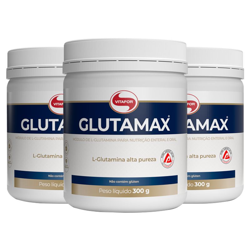 Glutamina Vitafor em Pó Glutamax 300g Kit 03 Und - Edin