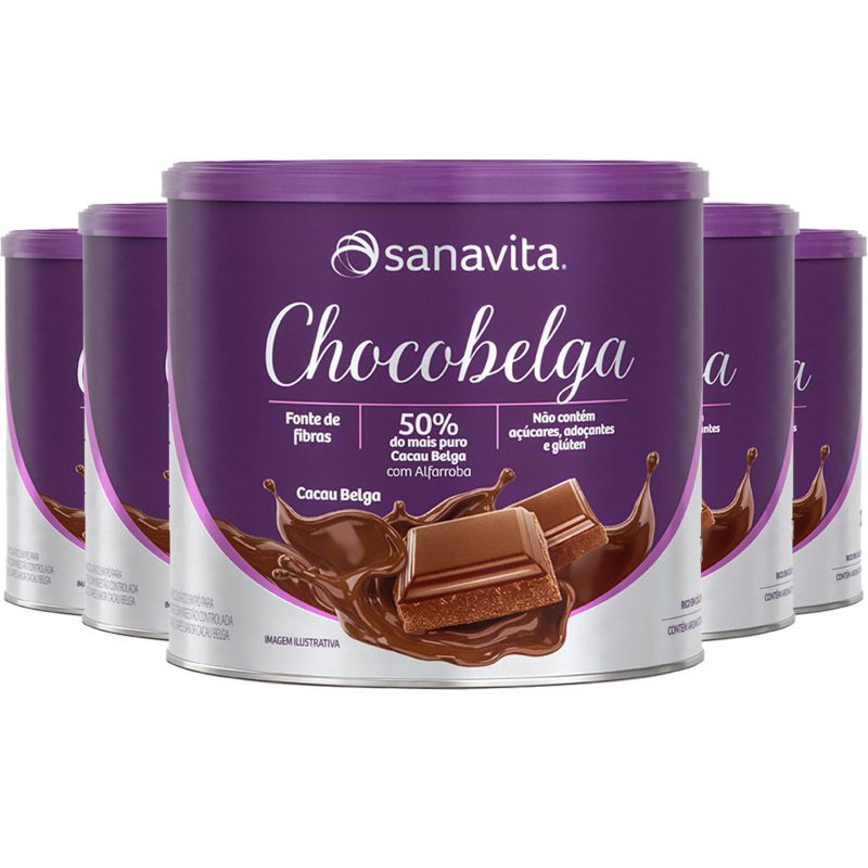 Kit 5 Achocolatado alfarroba Sanavita cacau belga 250g - Edin