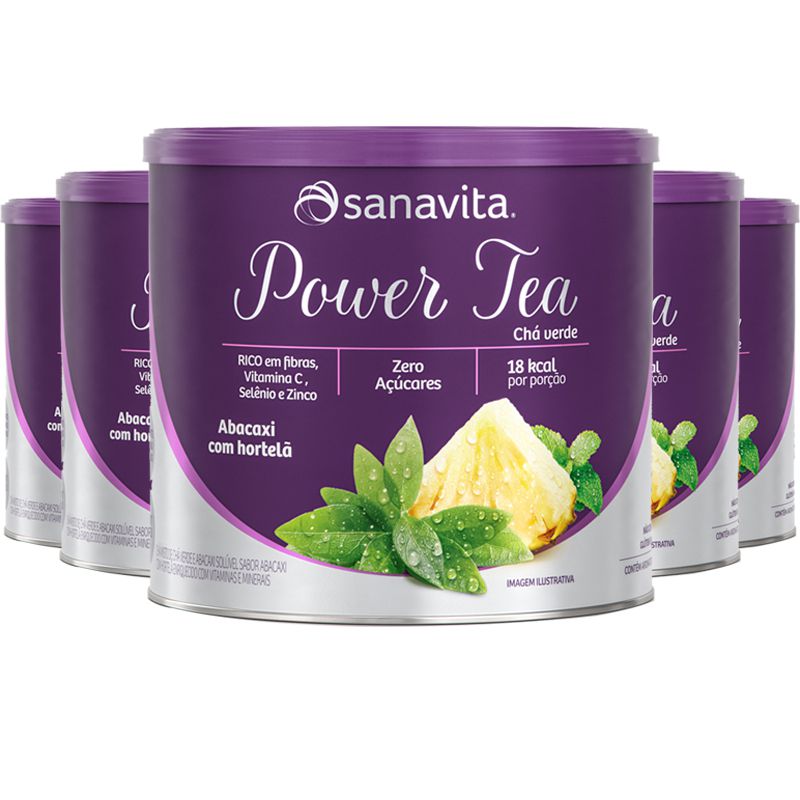Kit 5 Power Tea Chá verde abacaxi com hortelã 200g da Sanavita - Edin