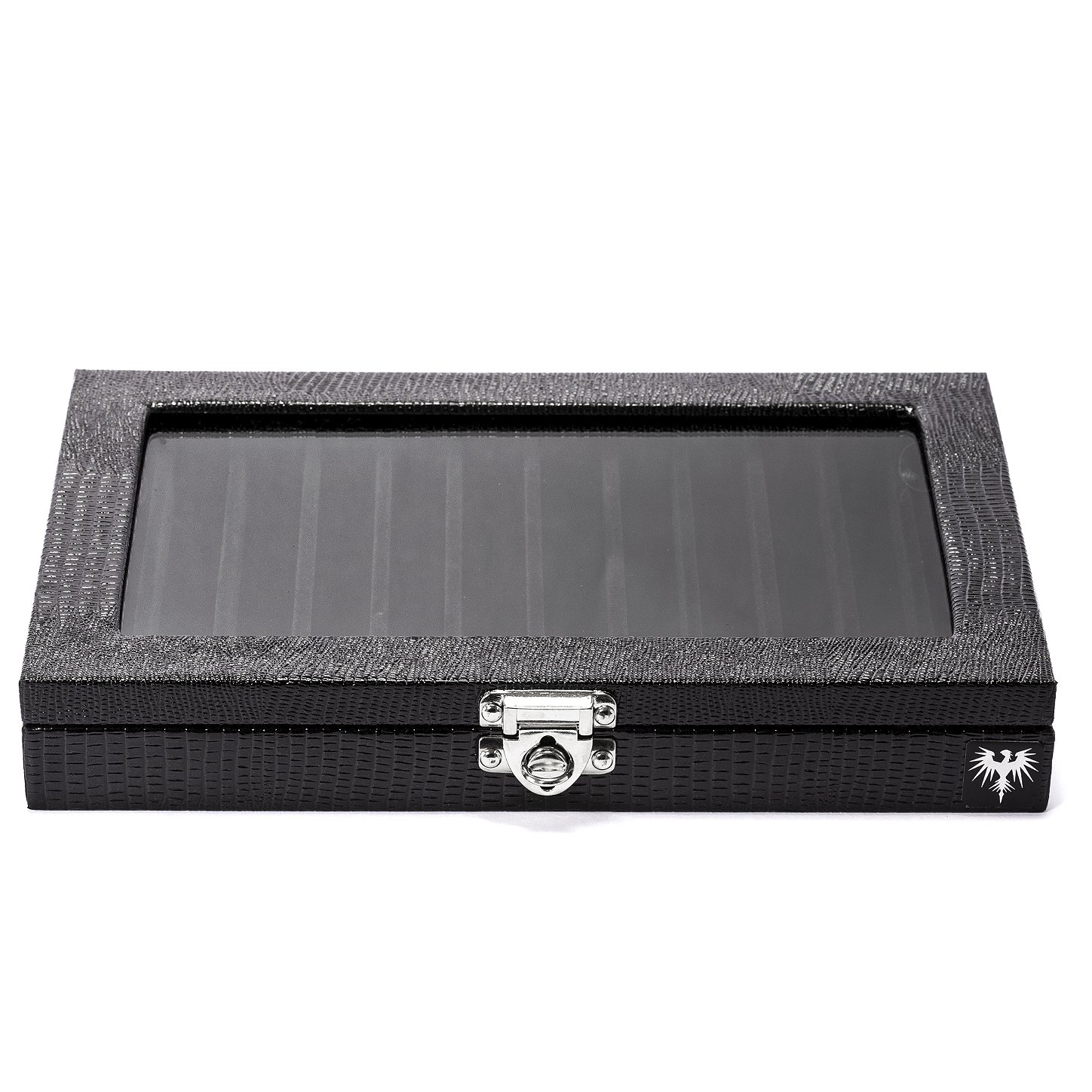 Estojo para canetas com capacidade para 12 unidades, produto na cor preta com interior aveludado preto.