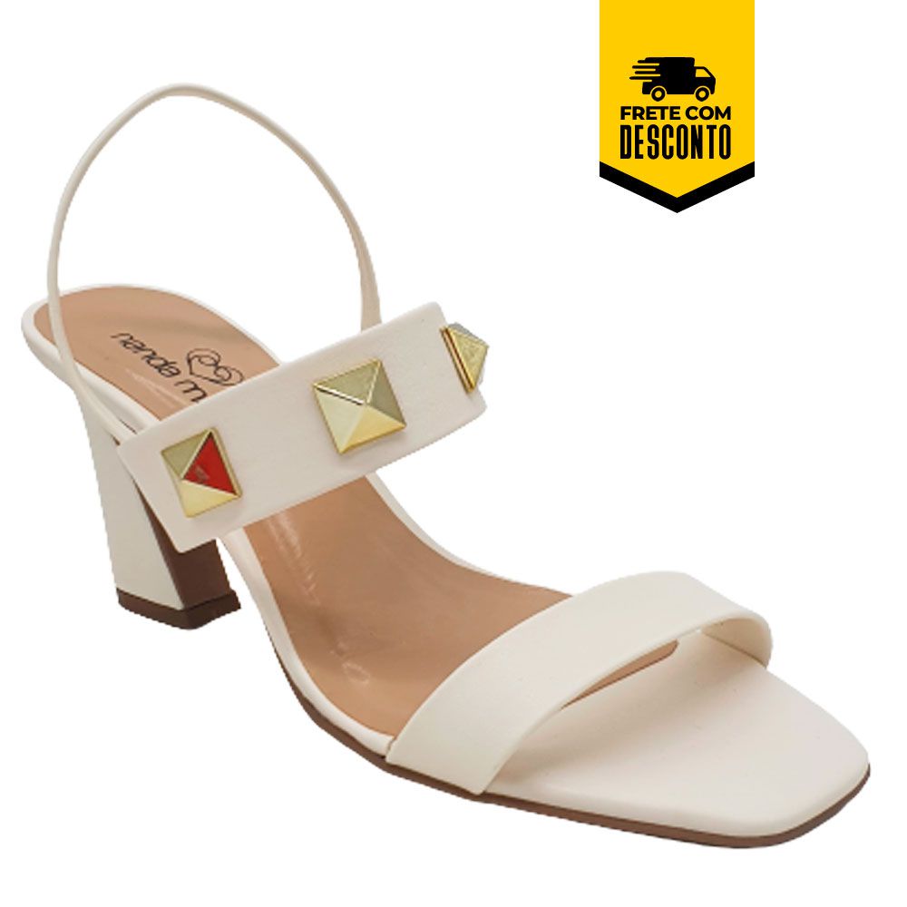 Sandália Feminina Salto Grosso Tachas Nanda Manu 1174.61325 Confortáve -  Amo Outlet