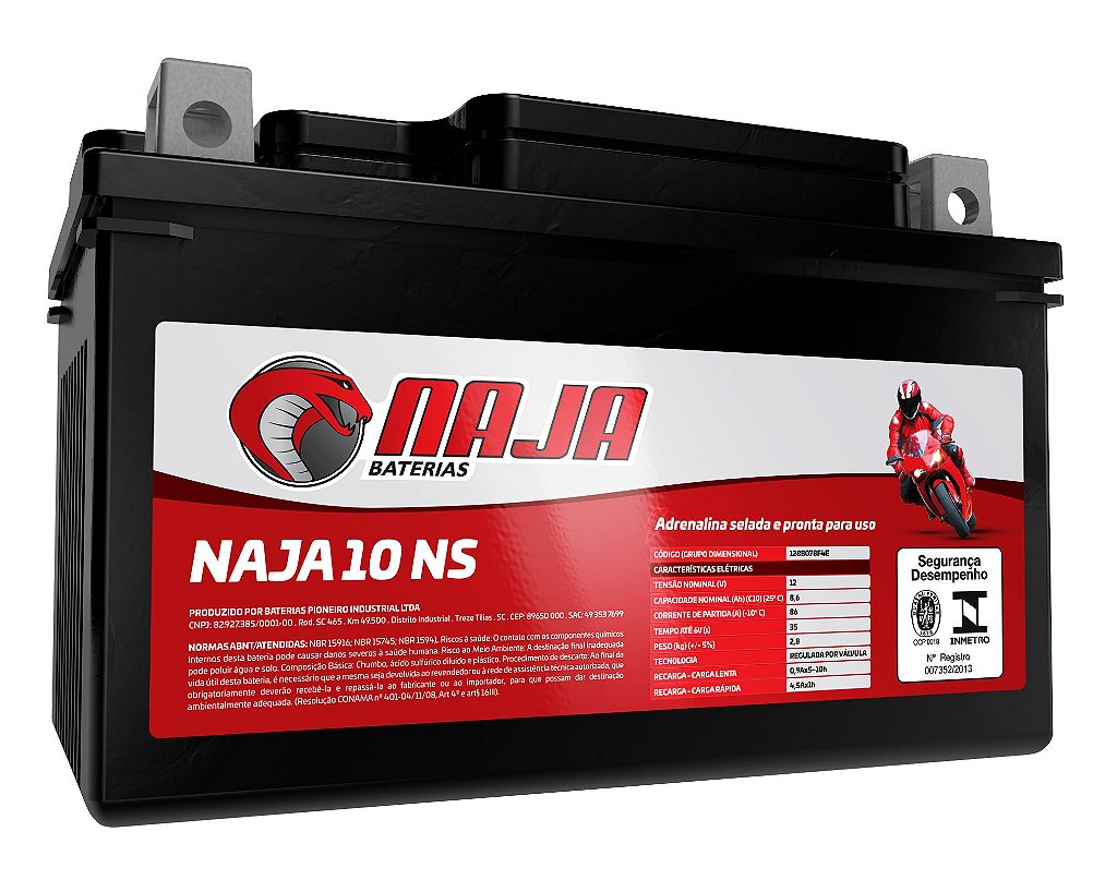 Bateria de Moto NAJA 10 NS 12V 10AH S1000RR CBR 600 CB 500 - Vivemos Moto