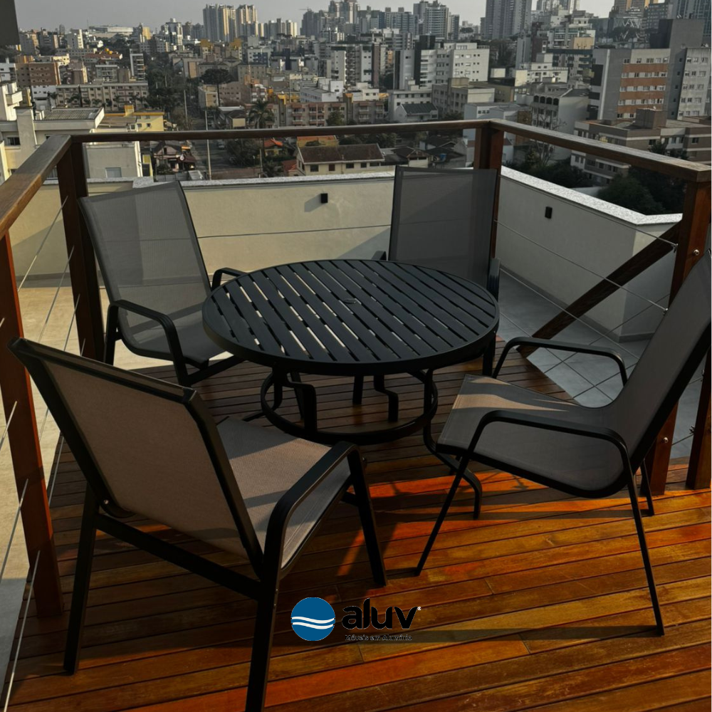 Kit 4 Cadeira Riviera Piscina Alumínio Preto Tela Fendi - Aluv Móveis