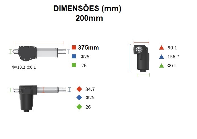 Desenho técnico do motor atuador incremental AG01 - Grunn do Brasil