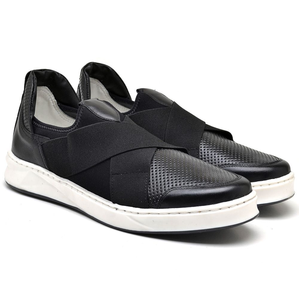 tenis casual masculino couro preto