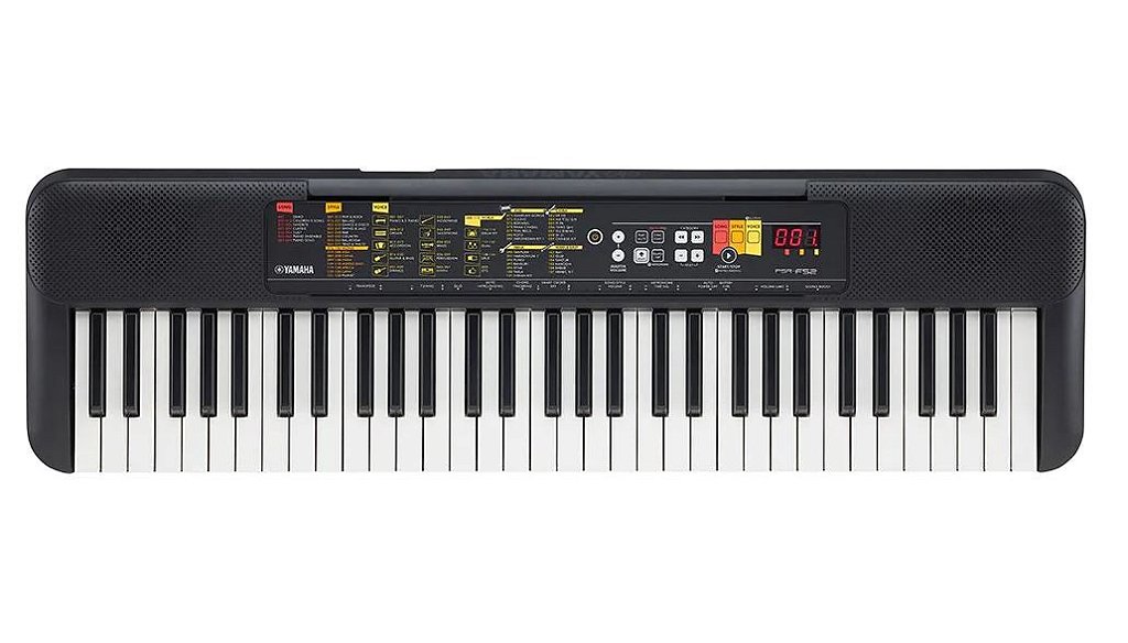 Teclado Musical Yamaha 61 Teclas Preto PSR F52 Suporte Capa - O