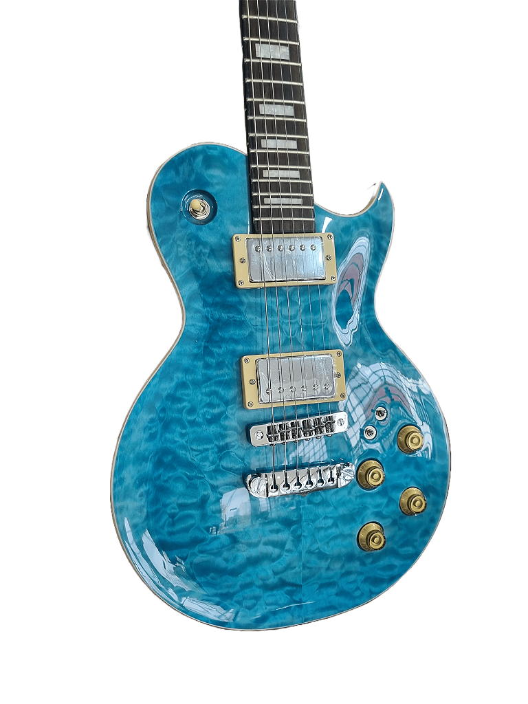 Guitarra Aria Pro II PE-480 See-Through Emerald Blue - Look