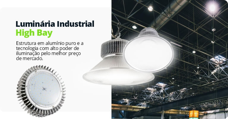 Luminária High Bay W LED Bivolt Industrial Galpão Ginásio Branco Fr Sustenta Led A maior