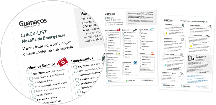 Baixe o check-list da Guanacos completo para você montar a sua mochila de emêrgencia