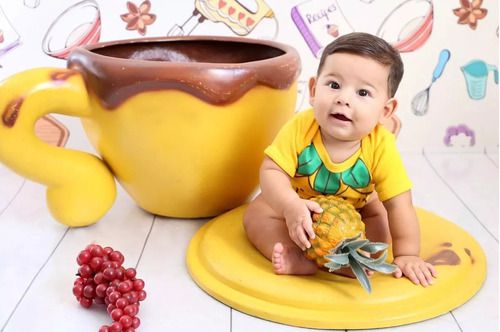 Romper Body Mesversário Tema Frutas Bebê Menina Com Faixa Frutinhas Bebe