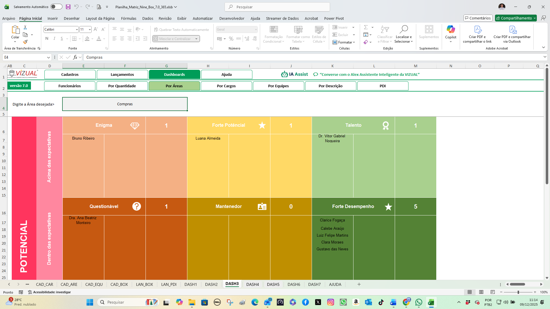 Nine Box + PDI com dashboards (Office 365)