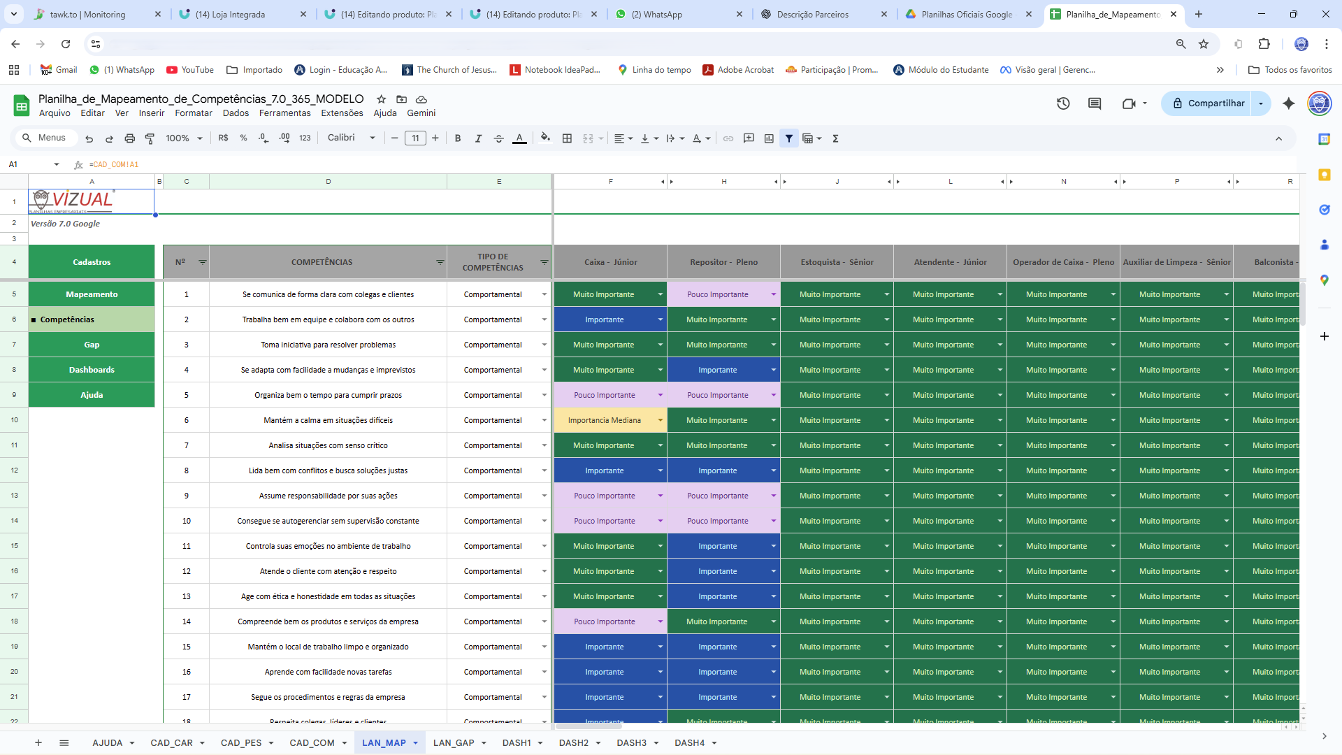 Mapeamento de Competências 7.0 - Google Planilhas