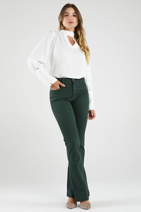 Calça Boot Cut Sarja Verde - Atlanta
